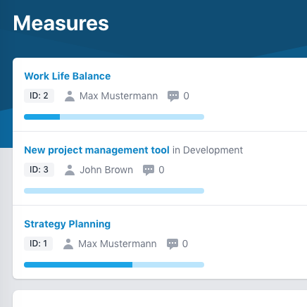 Screenshot of the measure management