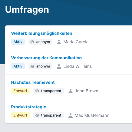 Screenshot von der Durchführung von Umfragen